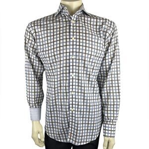 NWOT Thomas Dean L/S Dress Shirt w/Lt Blue, Taupe, & Black Grid Pattern Size Lg